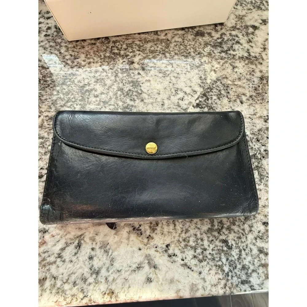 Vintage Coach dark green Leather Continental Wallet Snap Front Brass Hardware